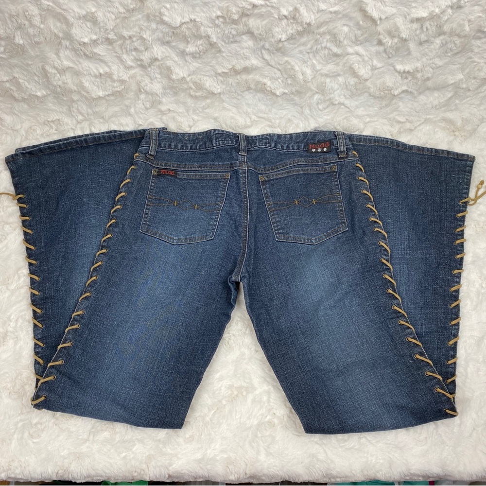 Mudd Yo! Lace up denim flare jeans full lace y2k in perfect condition Sz 9 - Picture 5 of 10